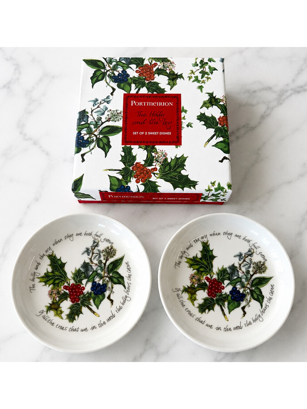 Portmeirion The Holly And The Ivy Sweet Dishes Coasters Set of 2 Christmas w/Box